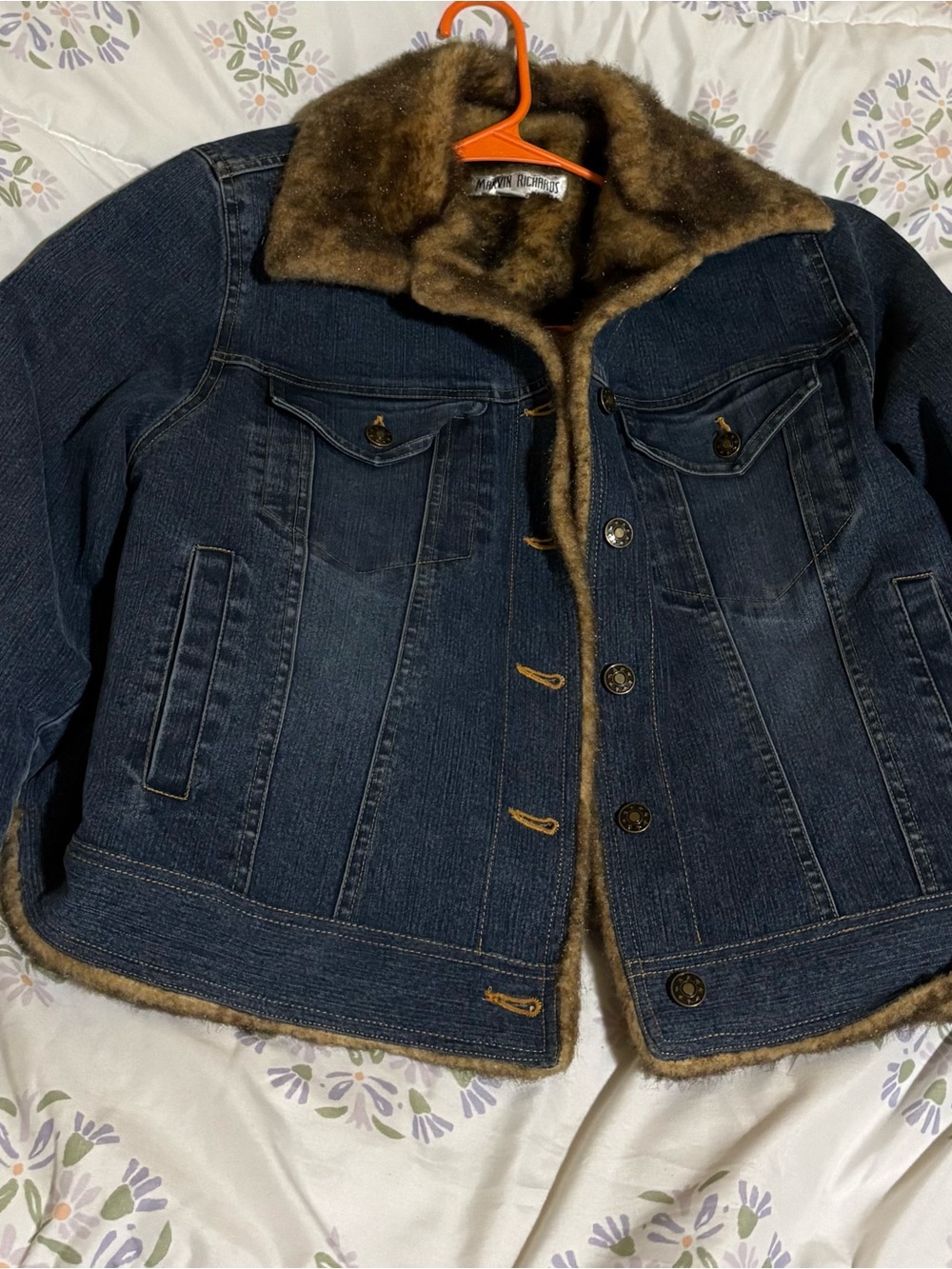 Marvin Richards Dark Blue Denim Jacket with Brown Faux Fur Collar